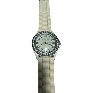 Geneva Watch With Clear Stones Silicone Band White New